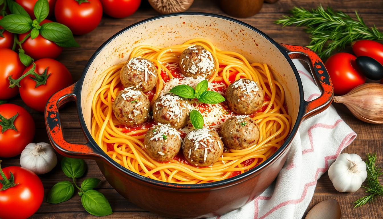 Spaghetti and Meatballs in a Dutch Oven